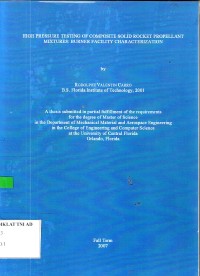 Image of HIGH PRESSURE TESTING OF COMPOSITE SOLID ROCKET PROPELLANT MIXTURES:BURNER FACILITY CHARACTERIZATION