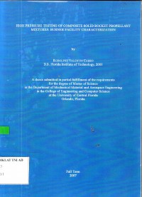 Image of HIGH PRESSURE TESTING OF COMPOSITE SOLID ROCKET PROPELLANT MIXTURES:BURNER FACILITY CHARACTERIZATION